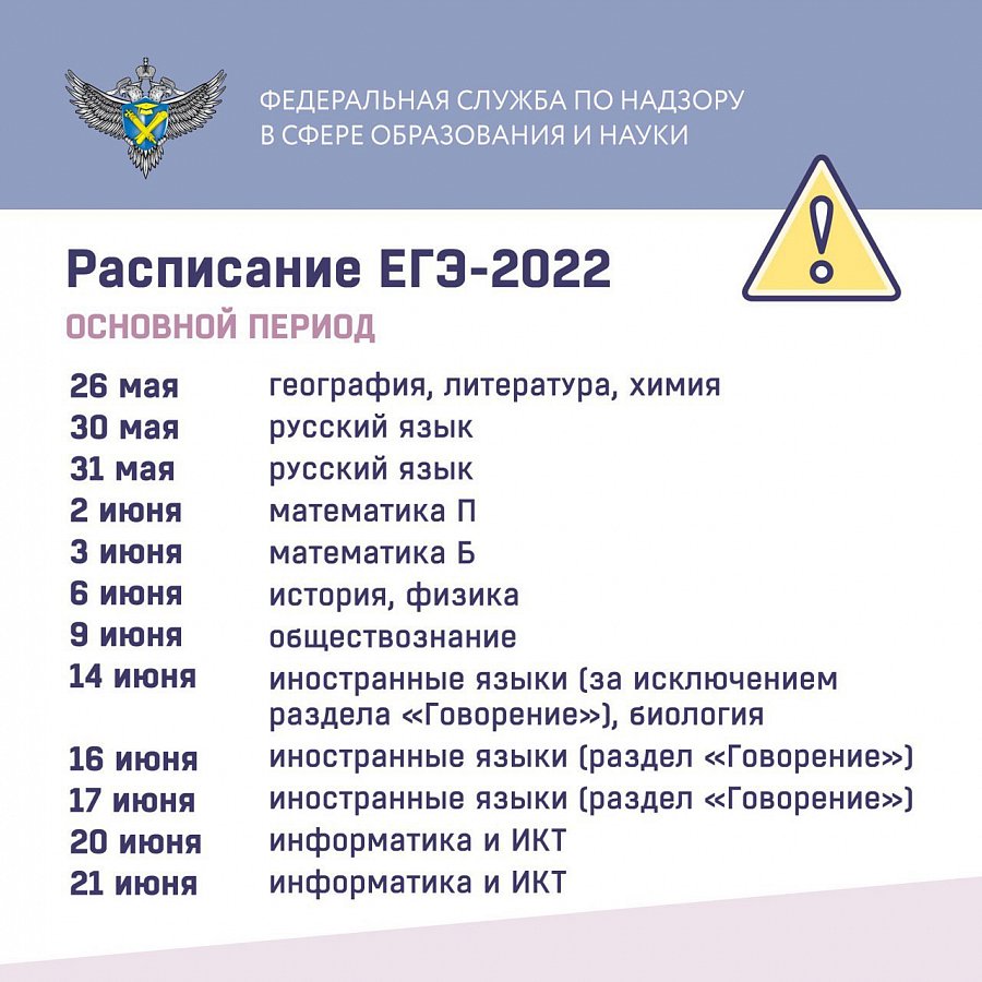 Расписание ЕГЭ 2022